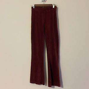 Urban Outfitters Burgundy Velvet Ribbed Flare Pants